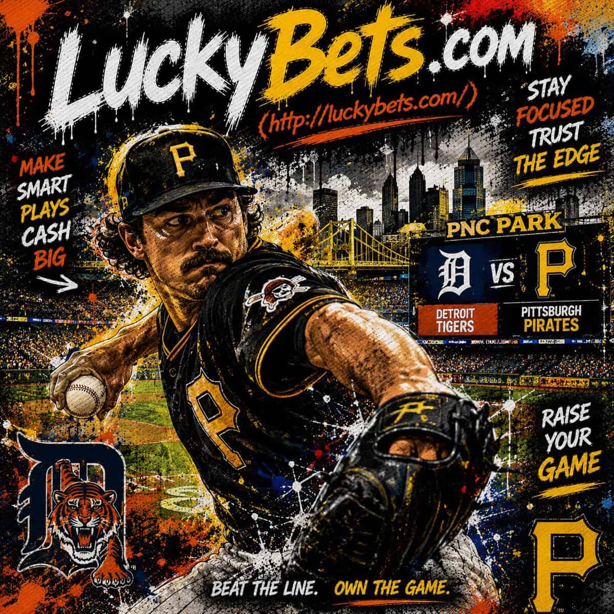 Tigers vs Pirates Intelligence - Cinematic sports illustration of a high-stakes MLB clash at PNC Park.